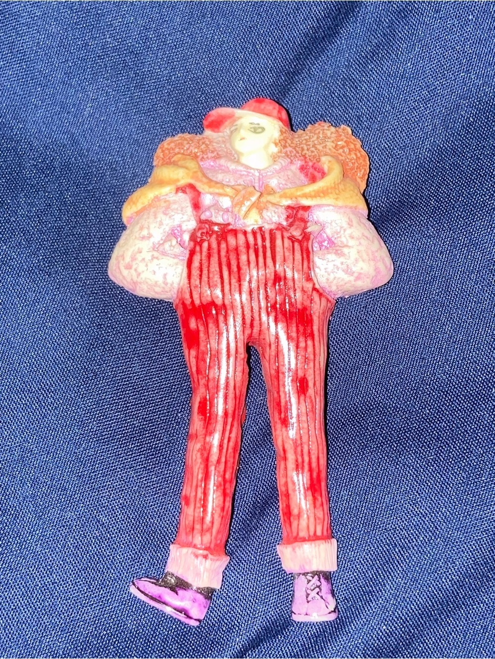 Vintage Red Striped Lady Figurine Pin with Pink Shoes